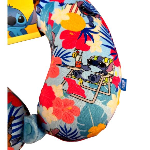 Disney Stitch Memory Foam Travel Neck Pillow Blue Floral U-Shaped Car Airplane - Picture 4 of 7